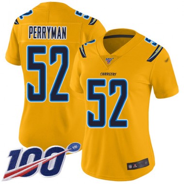 Los Angeles Chargers NFL Football Denzel Perryman Gold Jersey Women Limited  #52 100th Season Inverted Legend